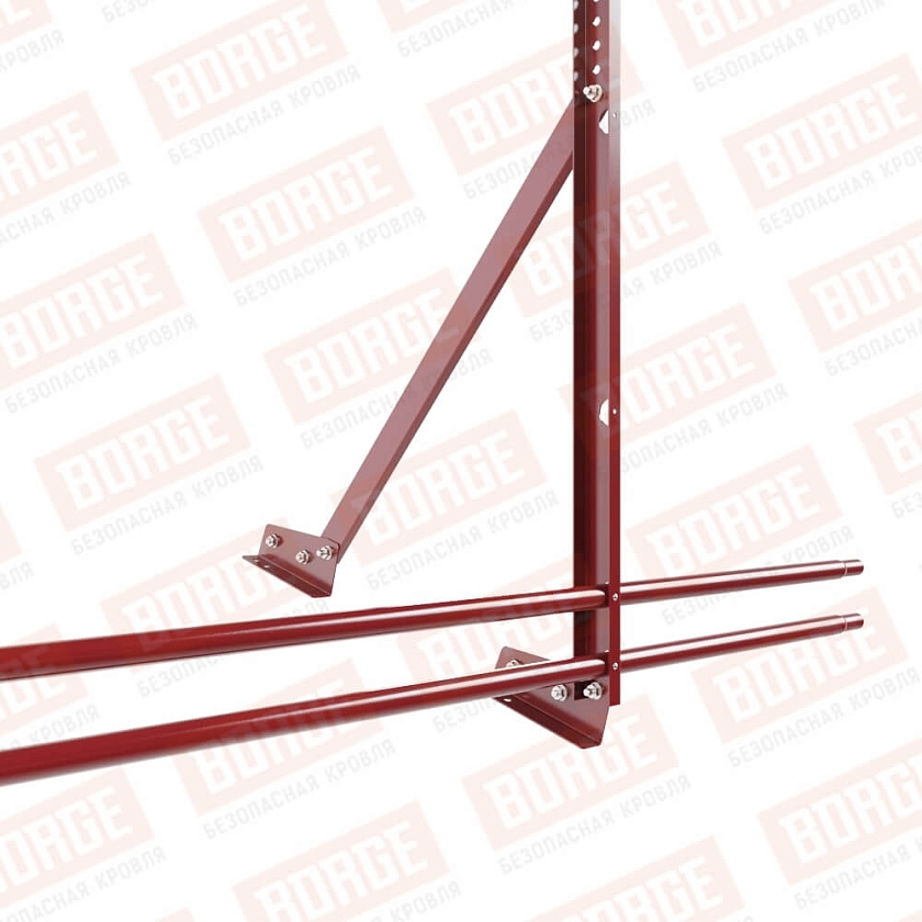 Ограждение кровельное Русский Рубеж H-120см, 3м, для фальцевой кровли, коричнево-красный (RAL 3011), с двумя доп. трубами