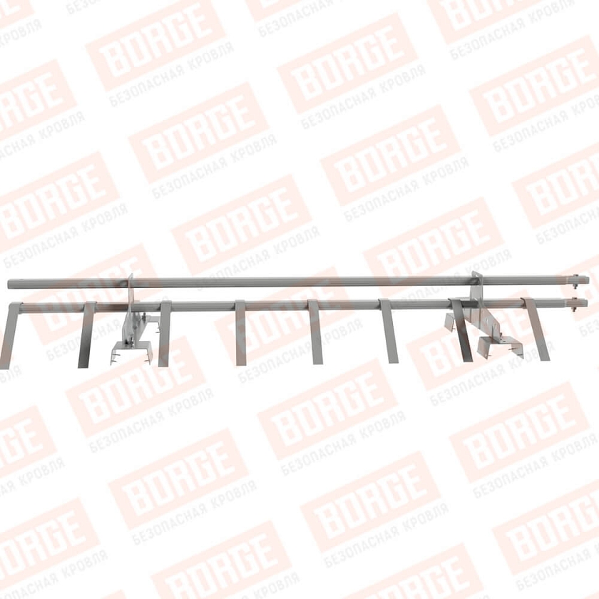 Снегозадержатель трубчатый BORGE 1,5м, 2 опоры, для профнастила Н-114, бело-алюминиевый (RAL 9006)