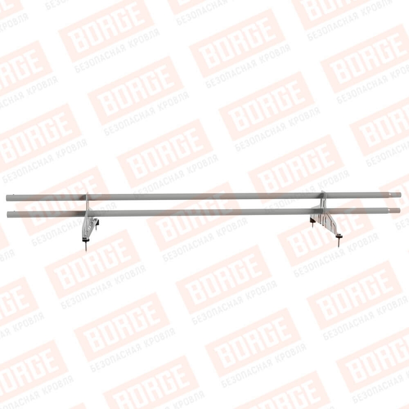 Снегозадержатель трубчатый Русский Рубеж D-25мм, 1,5м, 2 опоры, бело-алюминиевый (RAL 9006)