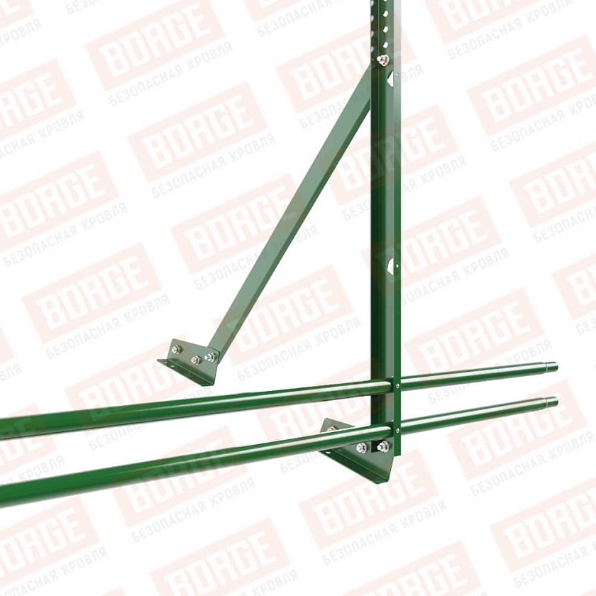 Ограждение кровельное Русский Рубеж H-120см, 3м, для фальцевой кровли, лиственно-зеленый (RAL 6002), с двумя доп. трубами