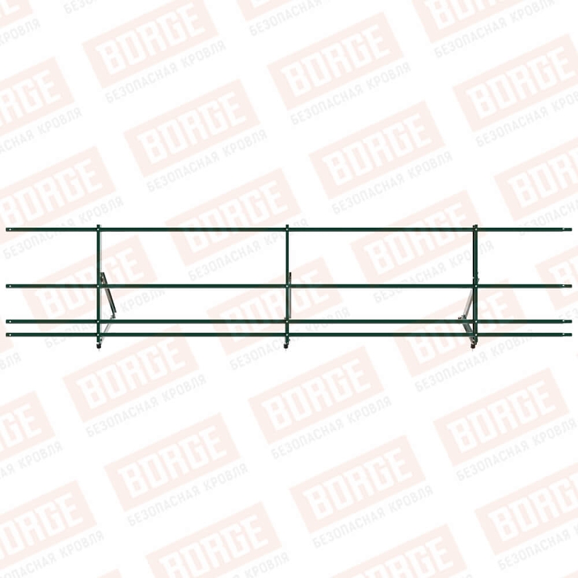 Ограждение кровельное Русский Рубеж H-60см, 3м, зеленый мох (RAL 6005), с двумя доп. трубами