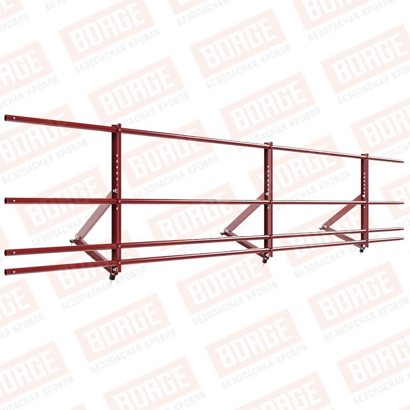 Ограждение кровельное Русский Рубеж H-60см, 3м, коричнево-красный (RAL 3011), с двумя доп. трубами