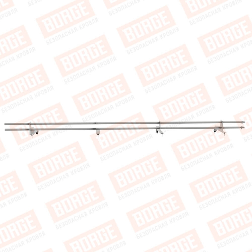 Снегозадержатель трубчатый BORGE 3м, 4 опоры, для МЧ с выс. ступен., бело-алюминиевый (RAL 9006), 350мм