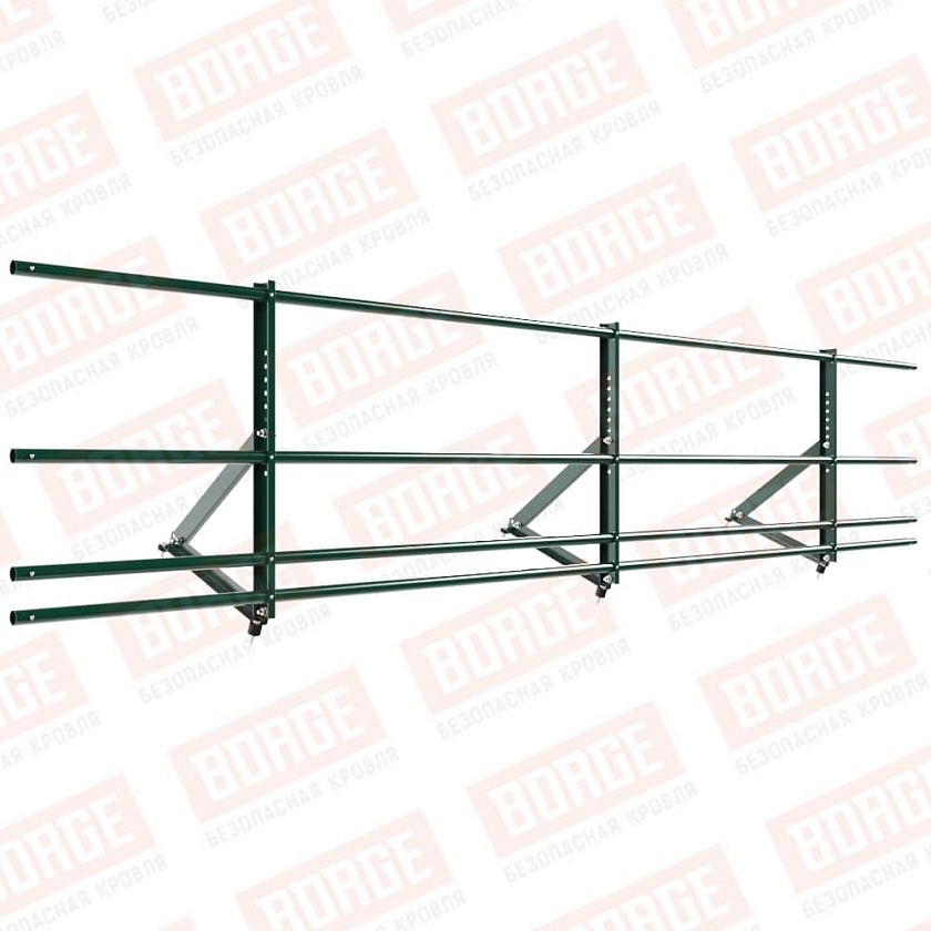 Ограждение кровельное Русский Рубеж H-60см, 3м, зеленый мох (RAL 6005), с двумя доп. трубами