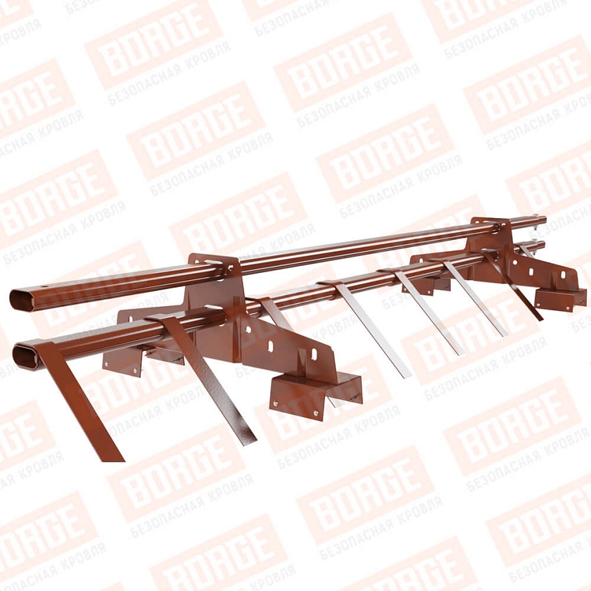 Снегозадержатель трубчатый BORGE 1,5м, 2 опоры, для профнастила Н-114, терракотовый (RAL 8004)