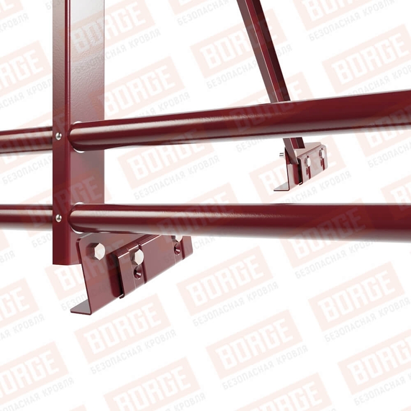 Ограждение кровельное Русский Рубеж H-90см, 3м, для фальцевой кровли, красное вино (RAL 3005), с двумя доп. трубами