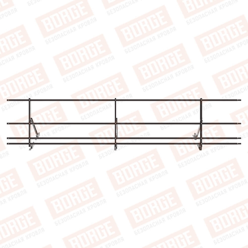 Ограждение кровельное Русский Рубеж H-60см, 3м, для фальцевой кровли, серо-коричневый (RAL 8019), с двумя доп. трубами