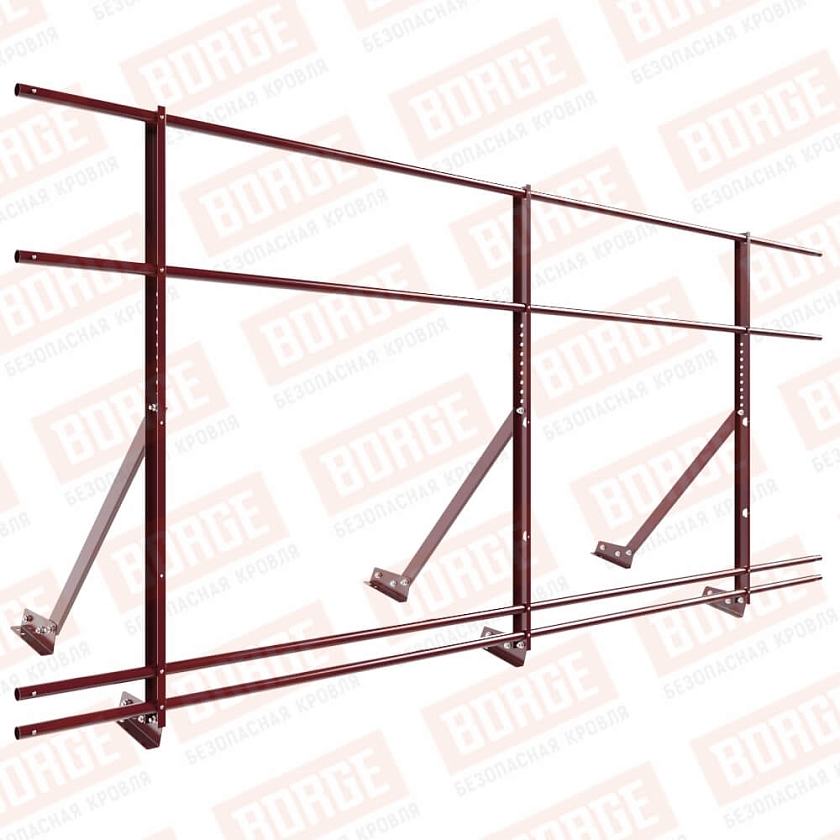 Ограждение кровельное Русский Рубеж H-120см, 3м, для фальцевой кровли, красное вино (RAL 3005), с двумя  доп. трубами