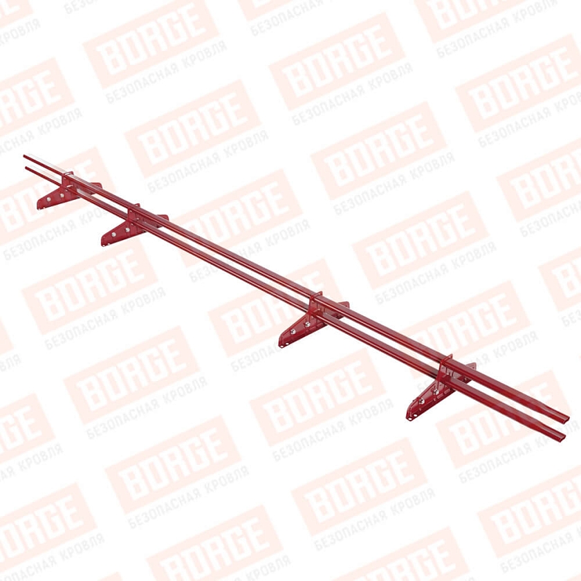 Снегозадержатель трубчатый Русский Рубеж 20х40мм, 3м, 4 опоры, для фальц. кровли, рубиново-красный (RAL 3003)