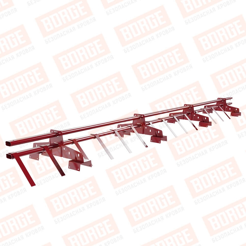 Снегозадержатель трубчатый BORGE 3м, 4 опоры, для профнастила Н-114, рубиново-красный (RAL 3003)