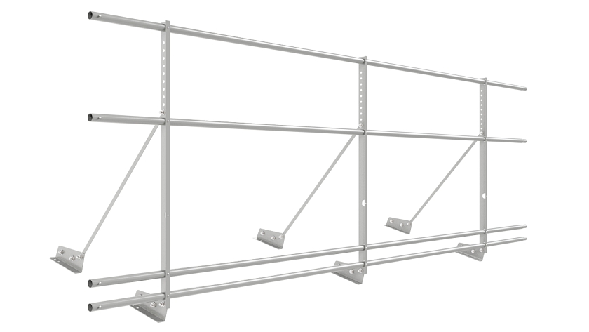 Ограждение кровельное NewLine H-90см, 3м, для фальц. кров., бело-алюминиевый (RAL 9006), с двумя доп. трубами