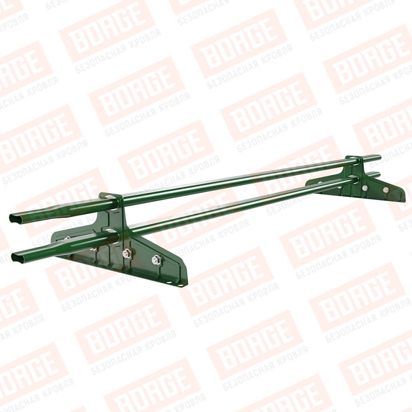 Снегозадержатель трубчатый Русский Рубеж 20х40мм, 1,5м, 2 опоры, для фальц. кровли, лиственно-зеленый (RAL 6002)