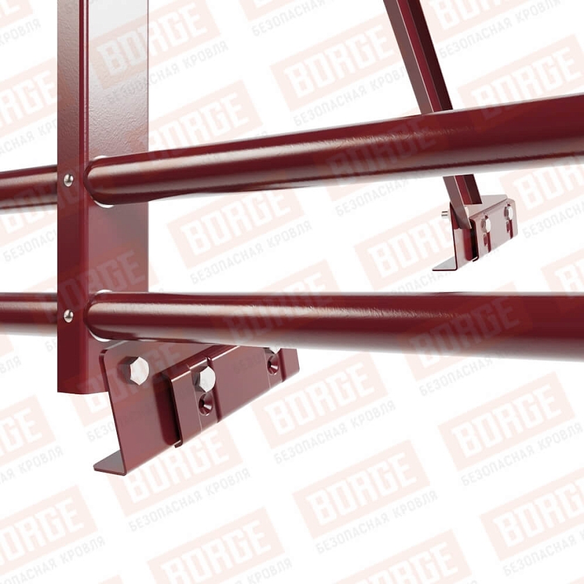 Ограждение кровельное Русский Рубеж H-120см, 3м, для фальцевой кровли, красное вино (RAL 3005), с двумя  доп. трубами