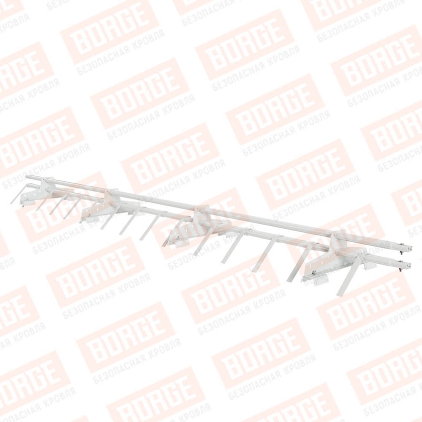 Снегозадержатель трубчатый BORGE 3м, 4 опоры, для профнастила Н-60, Н-75, сигнально-белый (RAL 9003)