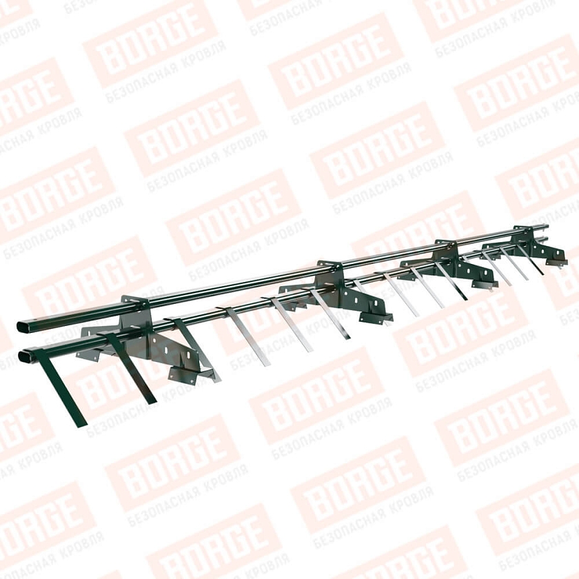 Снегозадержатель трубчатый BORGE 3м, 4 опоры, для профнастила Н-60, Н-75, зеленый мох (RAL 6005)