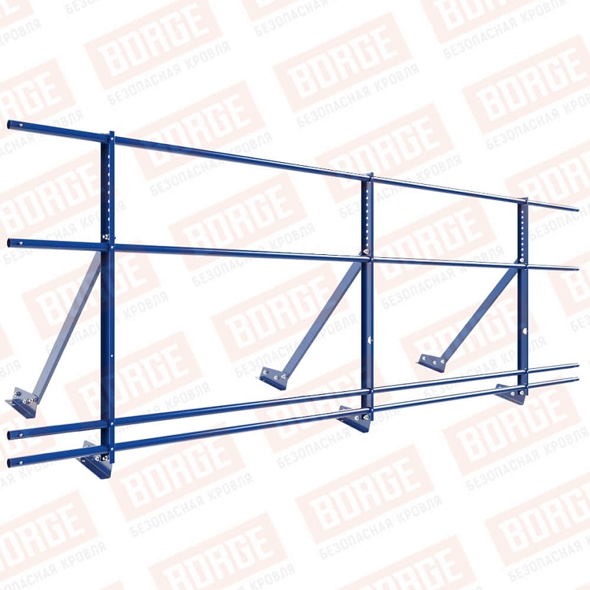 Ограждение кровельное Русский Рубеж H-90см, 3м, для фальцевой кровли, сигнально-синий (RAL 5005), с двумя доп. трубами