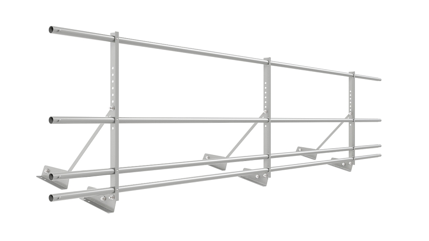 Ограждение кровельное NewLine H-60см, 3м, для фальц. кров., бело-алюминиевый (RAL 9006), с двумя доп. трубами