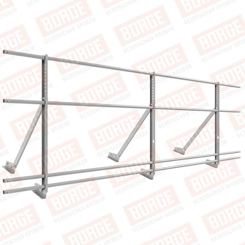 Ограждение кровельное Русский Рубеж H-90см, 3м, для фальцевой кровли, сигнально-серый (RAL 7004), с двумя доп. трубами