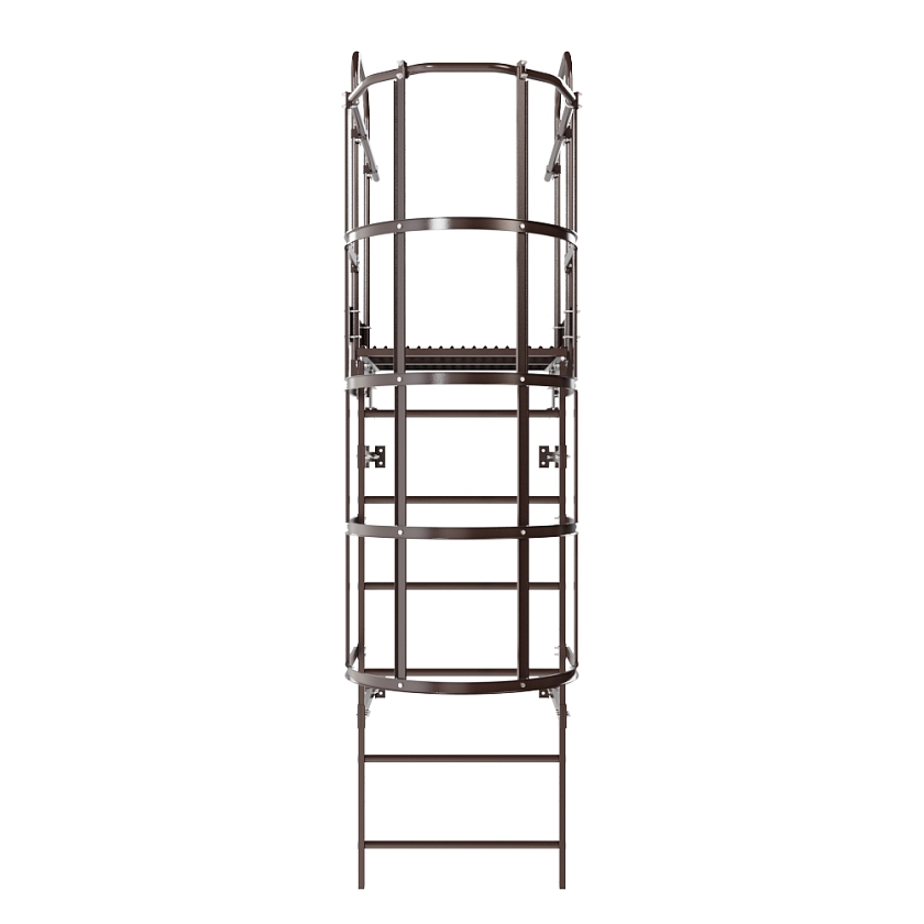 Лестница пожарная П1-2 с площадкой переходной 800х800мм BORGE, Н-2м, W-0.8м, оцинк., коричневый шоколад (RAL 8017)