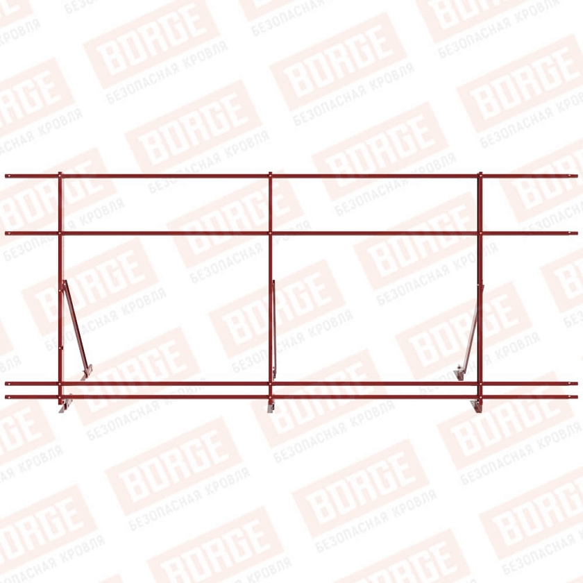 Ограждение кровельное Русский Рубеж H-120см, 3м, для фальцевой кровли, коричнево-красный (RAL 3011), с двумя доп. трубами