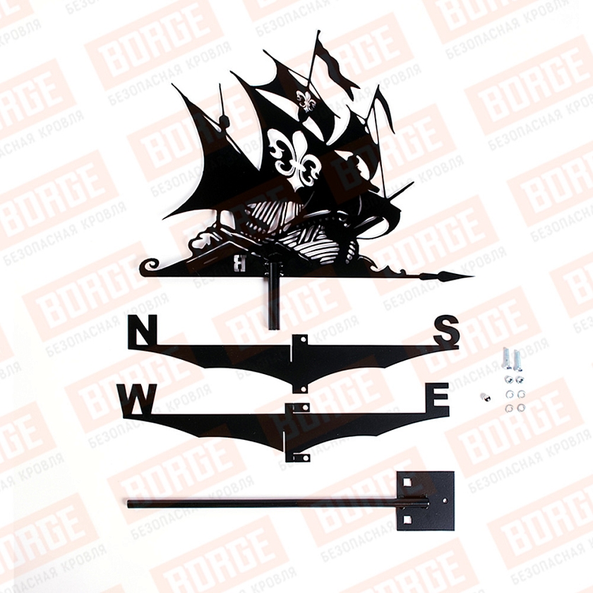 Флюгер BORGE Корабль, 460х410мм, чёрный (RAL 9005 matt)