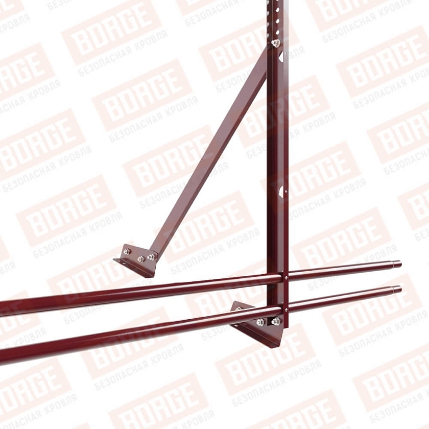 Ограждение кровельное Русский Рубеж H-120см, 3м, для фальцевой кровли, красное вино (RAL 3005), с двумя  доп. трубами