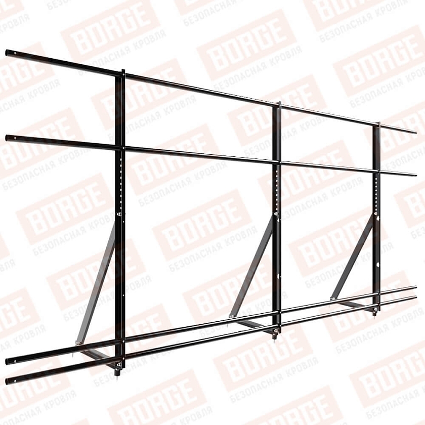 Ограждение кровельное Русский Рубеж H-120см, 3м, чёрный (RAL 9005), с двумя доп. трубами