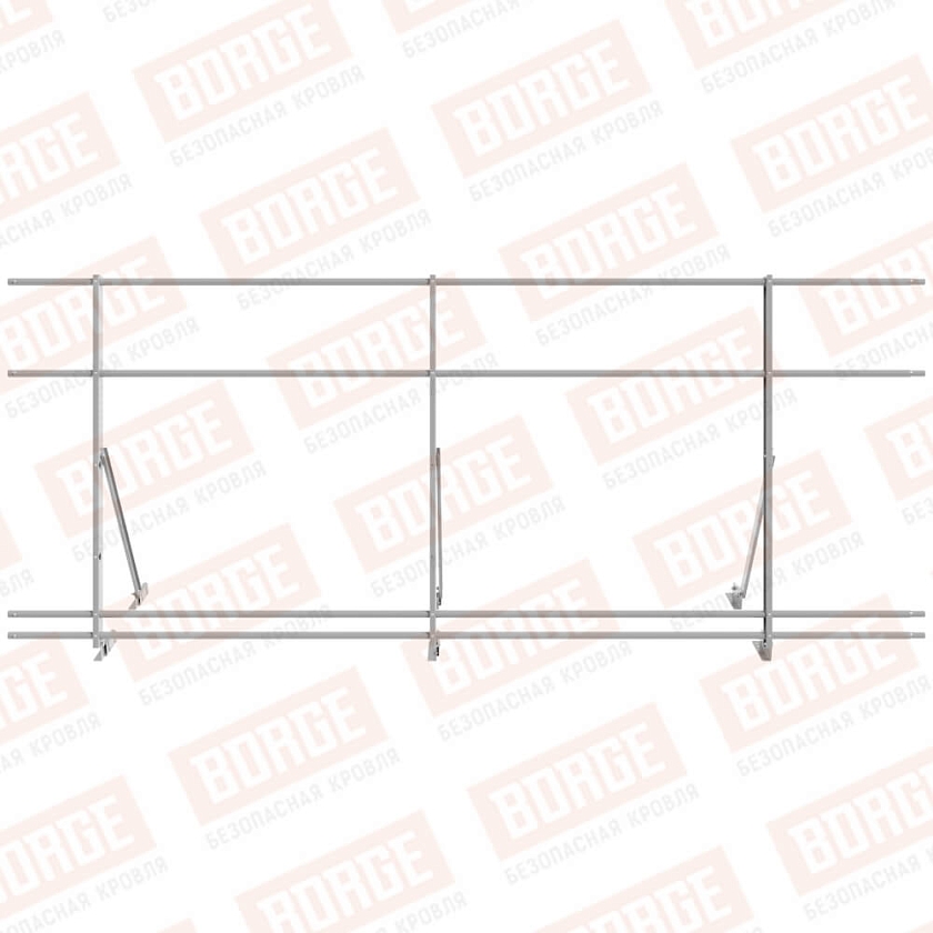 Ограждение кровельное Русский Рубеж H-120см, 3м, для фальцевой кровли, сигнально-серый (RAL 7004), с двумя доп. трубами