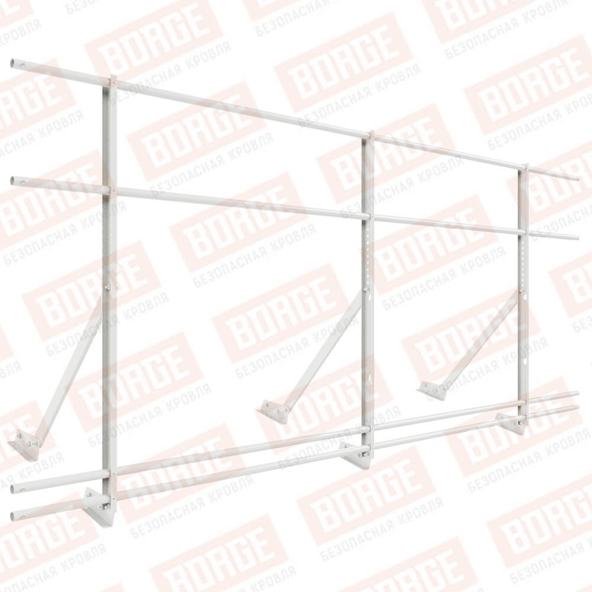 Ограждение кровельное Русский Рубеж H-120см, 3м, для фальцевой кровли, сигнально-белый (RAL 9003), с двумя доп. трубами