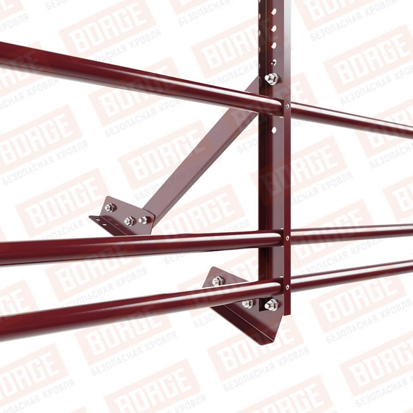 Ограждение кровельное Русский Рубеж H-60см, 3м, для фальцевой кровли, красное вино (RAL 3005), с двумя доп. трубами