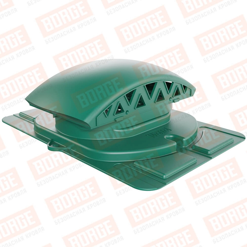 Вентилятор подкровельный Viotto с универсальным проходным элементом, зеленый мох (RAL 6005). Черепаха