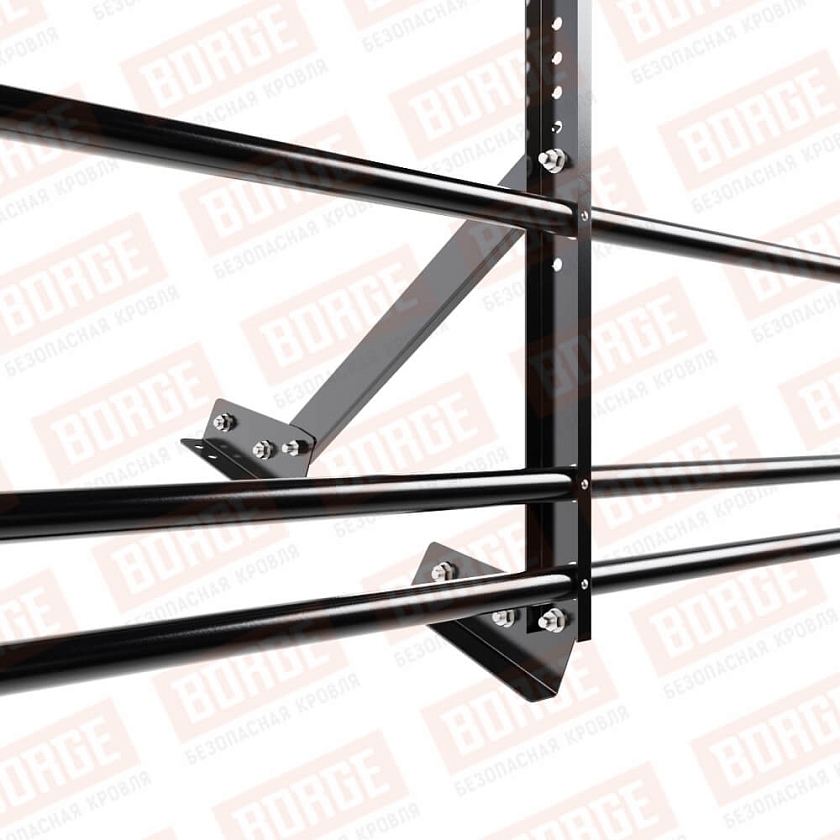 Ограждение кровельное Русский Рубеж H-60см, 3м, для фальцевой кровли, чёрный (RAL 9005), с двумя доп. трубами