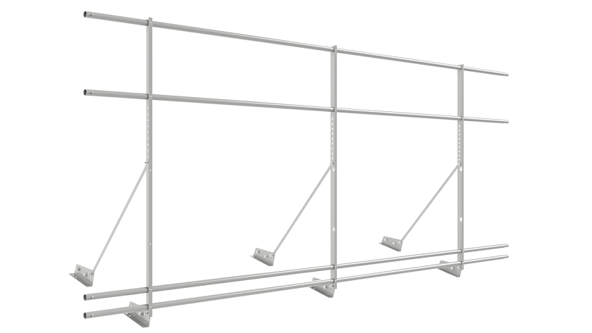 Ограждение кровельное NewLine H-120см, 3м, для фальц. кров., бело-алюминиевый (RAL 9006), с двумя доп. трубами