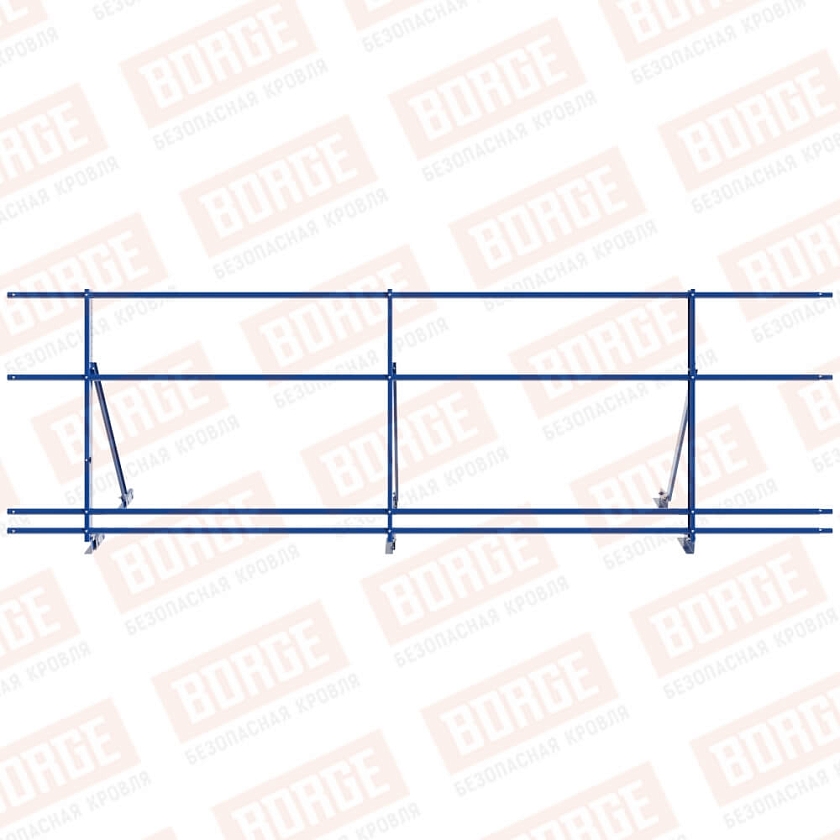 Ограждение кровельное Русский Рубеж H-90см, 3м, для фальцевой кровли, сигнально-синий (RAL 5005), с двумя доп. трубами