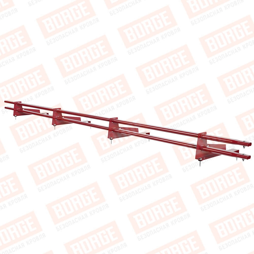 Снегозадержатель трубчатый Русский Рубеж 3м, 4 опоры, для МЧ с выс. ступенькой, рубиново-красный (RAL 3003), 400мм