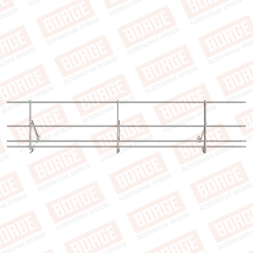 Ограждение кровельное Русский Рубеж H-60см, 3м, для фальцевой кровли, бело-алюминиевый (RAL 9006), с двумя доп. трубами