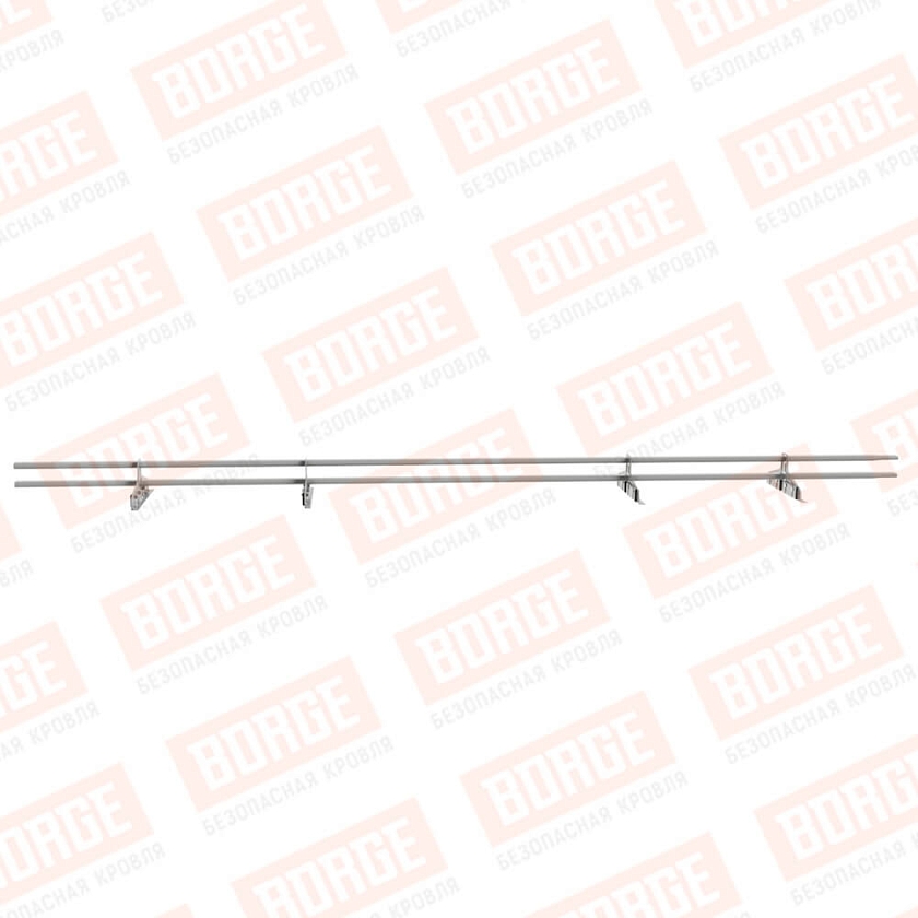 Снегозадержатель трубчатый Русский Рубеж 20х40мм, 3м, 4 опоры, для фальц. кровли, бело-алюминиевый (RAL 9006)