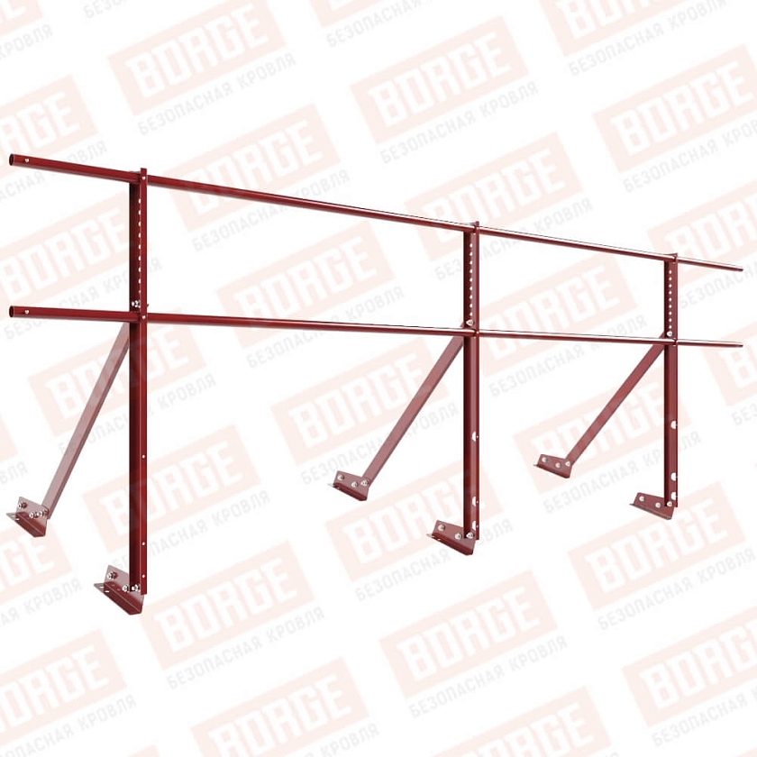 Ограждение кровельное Русский Рубеж H-90см, 3м, для фальцевой кровли, коричнево-красный (RAL 3011)