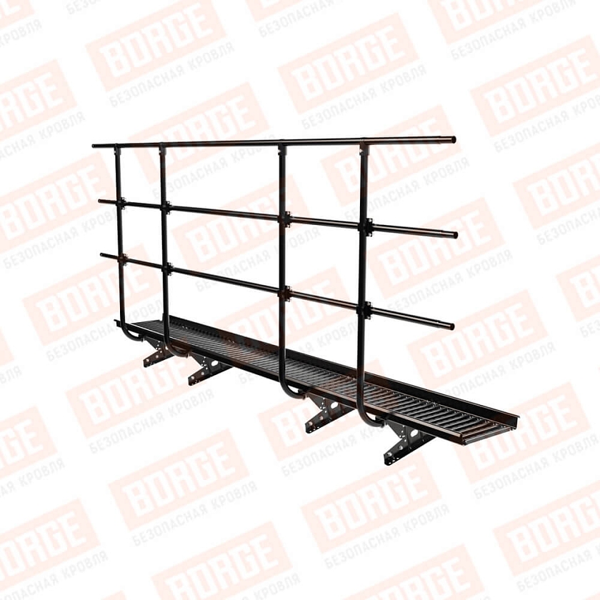 Мостик переходной с ограждением BORGE Н-120см, 3м, для фальцевой кровли, чёрный (RAL 9005)