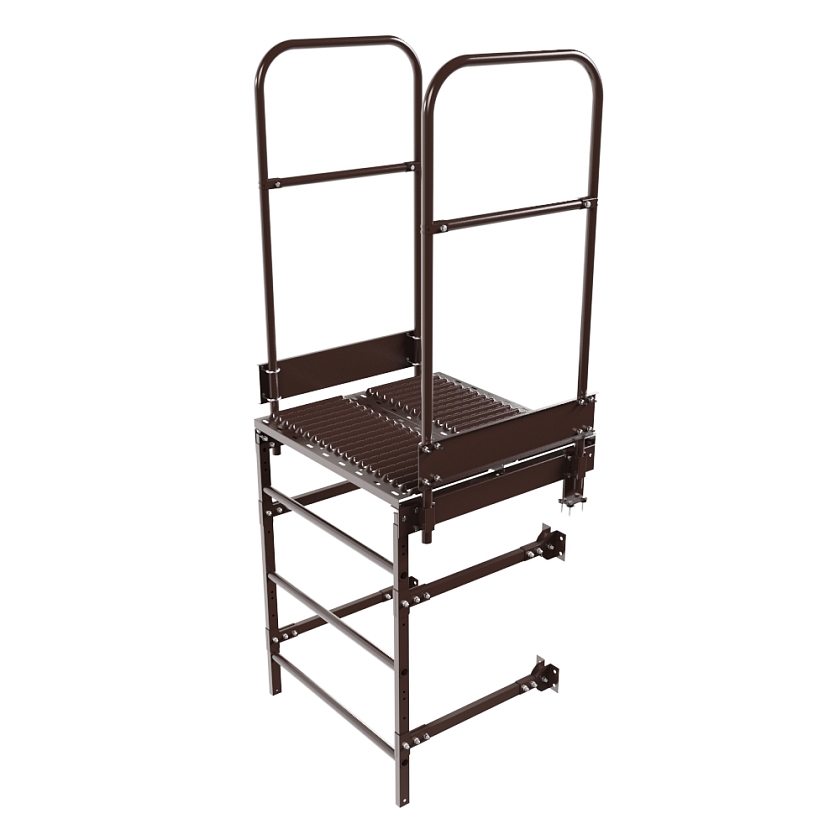 Лестница пожарная П1-1 с площадкой переходной 800х800мм BORGE, Н-1м, W-0.8м, оцинк., коричневый шоколад (RAL 8017)