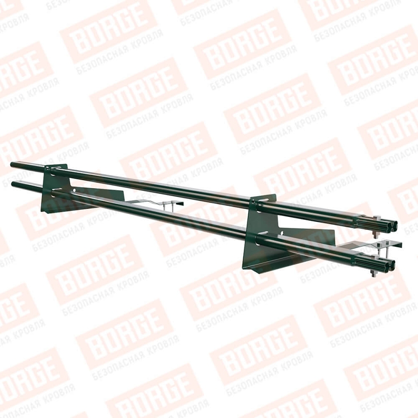 Снегозадержатель трубчатый BORGE 1,5м, 2 опоры, для черепичной кровли, зеленый мох (RAL 6005)