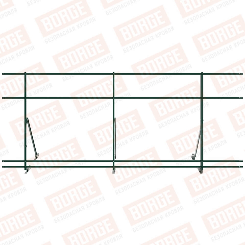 Ограждение кровельное Русский Рубеж H-120см, 3м, для фальцевой кровли, зеленый мох (RAL 6005), с двумя доп. трубами