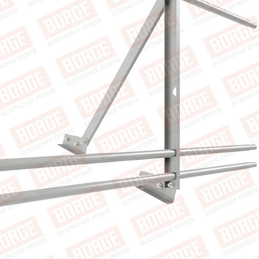 Ограждение кровельное Русский Рубеж H-90см, 3м, для фальцевой кровли, бело-алюминиевый (RAL 9006), с двумя доп. трубами