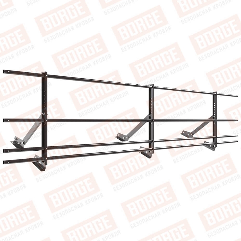 Ограждение кровельное Русский Рубеж H-60см, 3м, для фальцевой кровли, серо-коричневый (RR 32), с двумя доп. трубами