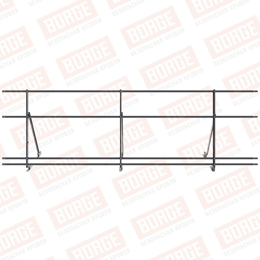 Ограждение кровельное Русский Рубеж H-90см, 3м, для фальцевой кровли, серый графит (RAL 7024), с двумя доп. трубами