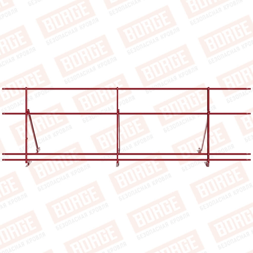 Ограждение кровельное Русский Рубеж H-90см, 3м, для фальцевой кровли, рубиново-красный (RAL 3003), с двумя доп. трубами