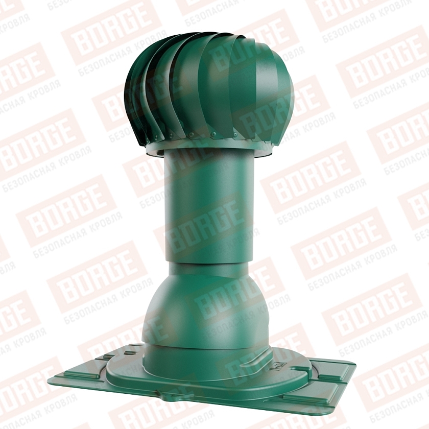 Роторная вентиляция Viotto с универсальным проходным элементом, d-110мм, h-550мм, утепленная, зеленый мох (RAL6005)