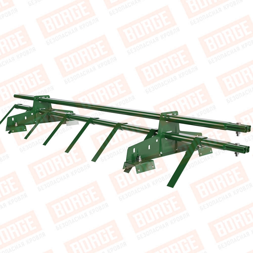 Снегозадержатель трубчатый BORGE 1,5м, 2 опоры, для профнастила Н-60, Н-75, лиственно-зеленый (RAL 6002)