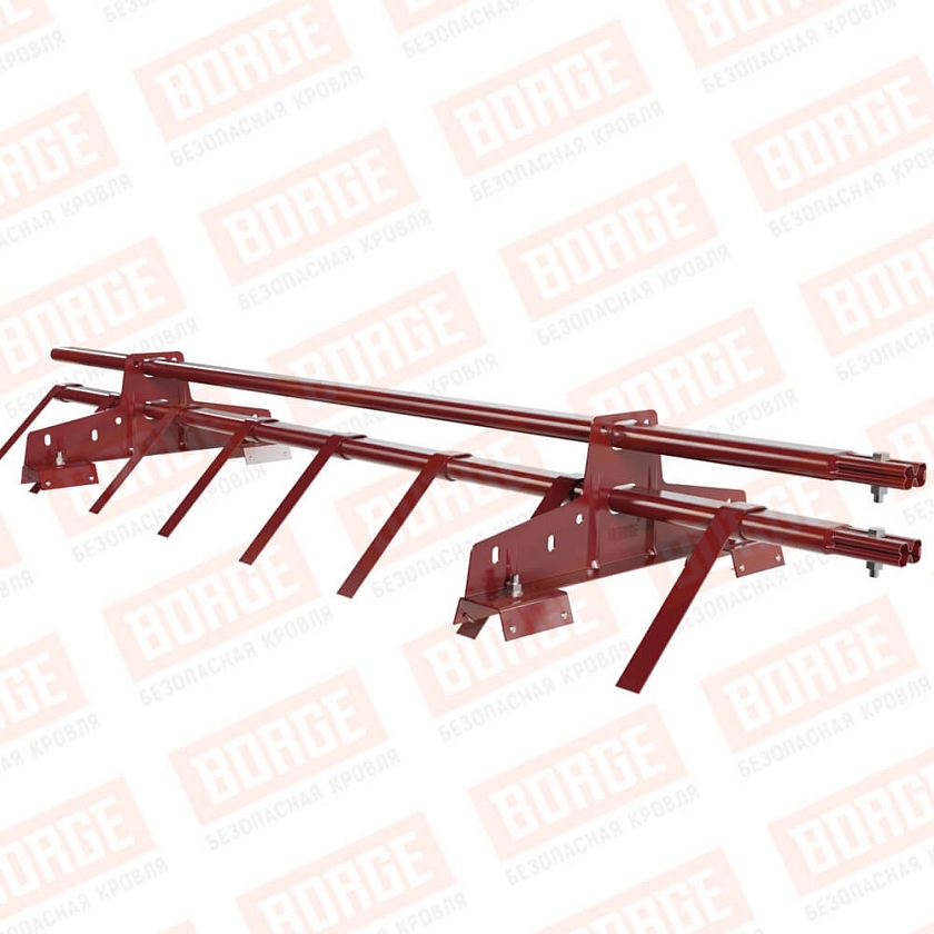 Снегозадержатель трубчатый BORGE 1,5м, 2 опоры, для профнастила Н-60, Н-75, коричнево-красный (RAL 3011)