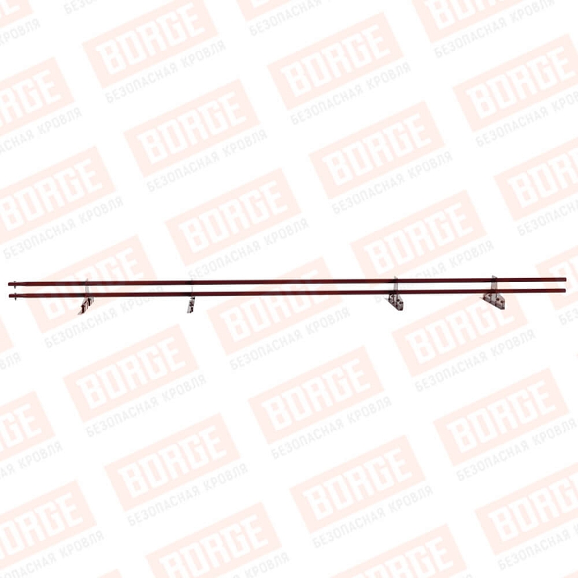 Снегозадержатель трубчатый Русский Рубеж 25х45мм, 3м, 4 опоры, для фальц. кровли, красное вино (RAL 3005)